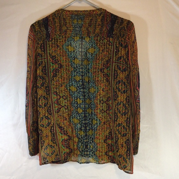 Desigual women's blouse gold size Medium casual evening out art to wear colorful - Picture 2 of 9